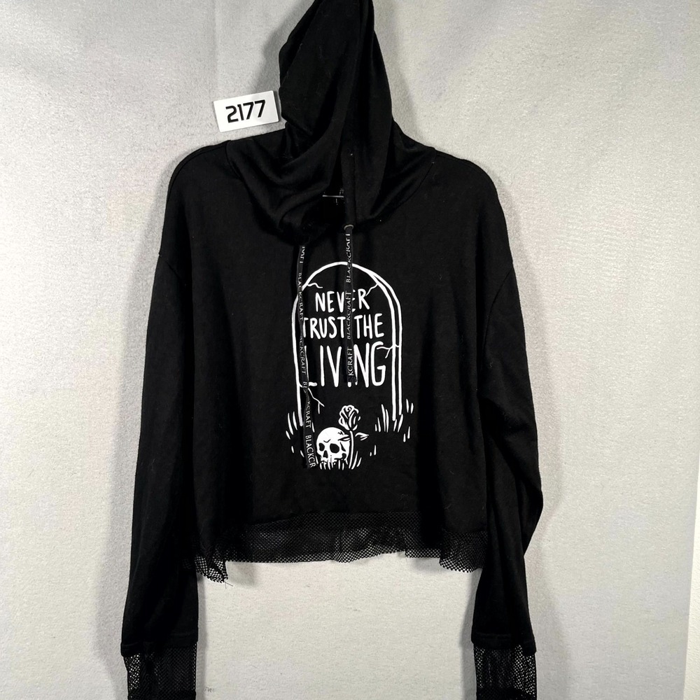 Blackcraft Cult Cropped Hoodie Womens XL Never Trust The Living Mesh Trim Grunge